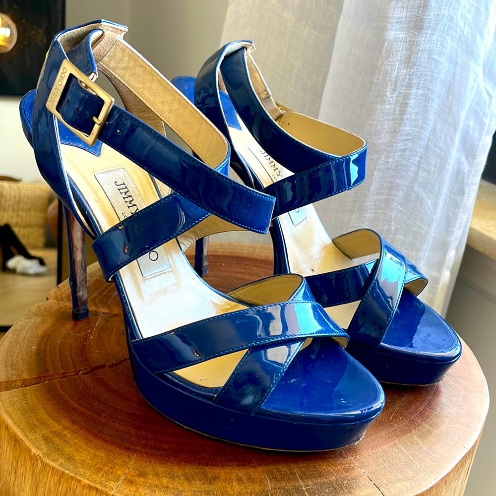 Jimmy Choo Patent Leather Platforms Blue Sz 38